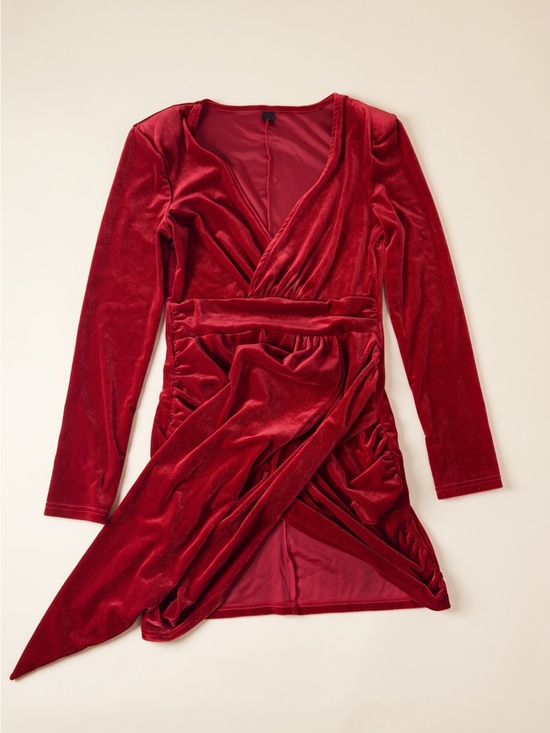 SHEIN Dresses & Skirts - SHEIN Red Velvet Wrap Mini Dress with Waist Tie